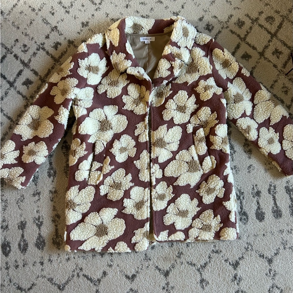 O'Neill Kids Floral Puffer Jacket in Brown and Cream